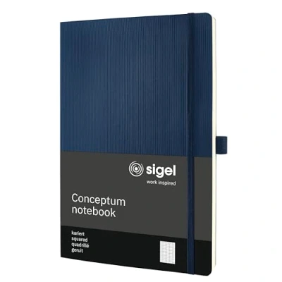 Image de SIGEL CO316 Carnet de notes premium à petits carreaux, A4, couverture souple, certifié PEFC, bleu Conceptum