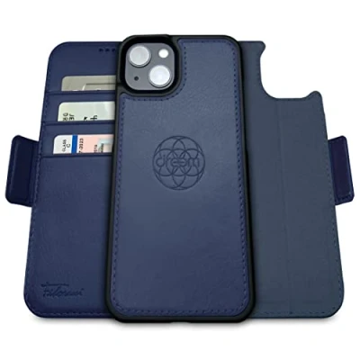 Image de dreem Fibonacci Étui Portefeuille pour 14 Plus/étui MagSafe Antichoc 2 en 1 et Folio détachable Cuir végétalien de Luxe avec Protection Carte RFID Support; Femmes Hommes Royal