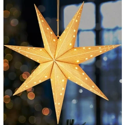 Image de BRUBAKER Étoile de Noël à Suspendre avec Douille E14 60 cm Set Papier 3,5 m Câble l&#039;Avent 3D Décoration Fenêtre Lumineuse Suspendue Or