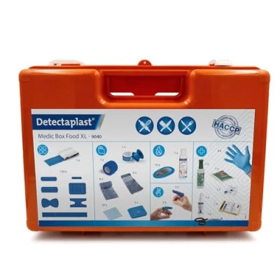 Image de Trousse de Premiers Secours Detectaplast pour la Restauration, Le Traitement des plaies, Portable en Mallette avec plâtre, Bandage, Ruban adhésif, 190 pcs