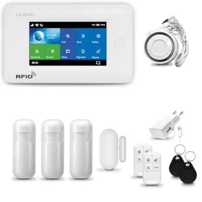 Image de HUXGO® HXA006 Système d&#039;alarme Maison WiFi + GSM avec Sirène Alarme capteur de fenêtre sans Fil, 3X détecteurs Mouvement Kit Anti Intrusion pour Appartement