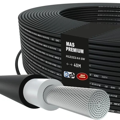 Image de MAS Premium Câble solaire H1Z2Z2 K 4, 6, 10 mm², 5 200 m, TÜV 2 sans halogène, double isolation, pose libre ou fixe dans les installations photovoltaïques (H1Z2Z2 noir, 40 m)