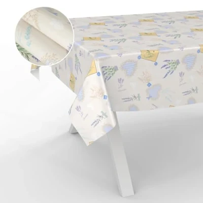 Image de ANRO Nappe en Toile cirée, Lavable, pour Table de Jardin, extérieur et intérieur, Bord coupé, Lavande 240 x 140 cm