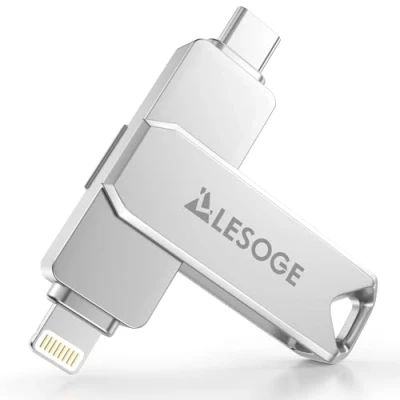 Image de LESOGE Cle USB C 256 Go Apple Certifié MFi, Clé iPhone Stockage Externe Photo Stick, 3.0 Flash Drive Sauvegarde Photos Vidéos, 3 en 1 Clef pour iPhone/Type C/iPad/Android/PC/Mac(Gris)