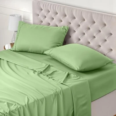Image de Utopia Bedding Parure de Lit 150x200, Draps 2 Personnes, Ensemble 4 Pièces, Polyester Microfibre, 1 Drap Housse Plat 266x259 et Taies d&#039;oreillers 50x75, Vert Sauge
