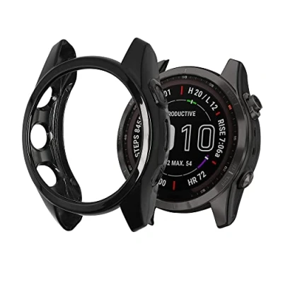 Image de kwmobile Coque Compatible avec Garmin Fenix 7S / Solar Étui Cadre écran en Silicone pour smartwatch Protection Montre connectée Noir argenté