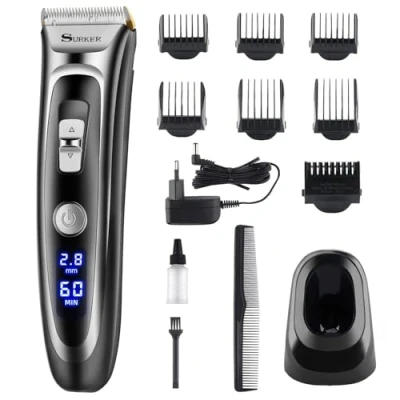 Image de Tondeuse Cheveux Hommes, 11 In 1 Set Barbe Professionnelle Electrique,28 Longueurs de 0.8 mm à 32,8 mm/Alimentation Rechargeable et Batterie/Céramique/Titane un Ecran LCD