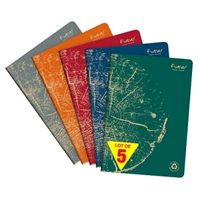 Image de Clairefontaine 68462C Lot de 5 Cahiers Agrafés Collection Forever Agrafé 100% Recyclé A4 21x29,7cm 96 Pages Petits Carreaux Papier Blanc 90g Couverture Carte Recyclée Couleurs Aléatoires
