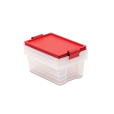 Image de TATAY Lot de 3 Boîtes Rangement avec Couvercles, 7L Capacité, Poignées et Roues, Couvercle en PP Recyclé, Transparent, sans BPA, Rouge. Dimensions 25 x 36 13 cm