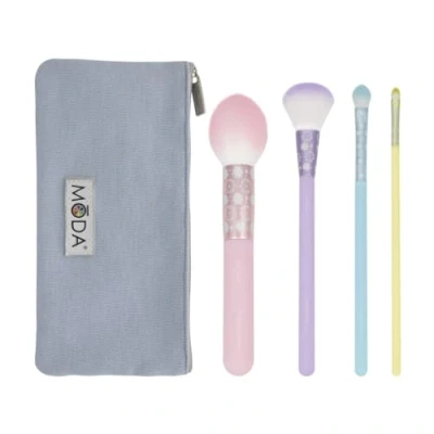 Image de MODA Royal &amp; Langnickel Kit complet de 5 pinceaux maquillage pour le visage avec pochette, blush, surligneur, ombre à paupières et lèvres Multicolore