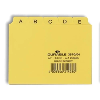 Image de Durable 367004 Jeu de 25 intercalaires avec Onglets imprimés A Z format A7 Jaune