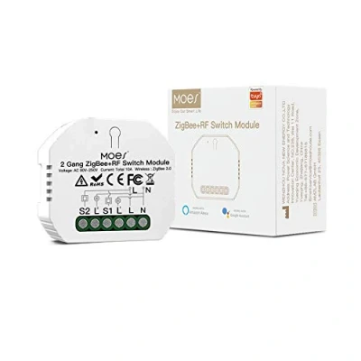 Image de MOES Interrupteur Sans fil ZigBee RF433 Intelligent DIY Alexa, Commutateur Relais Connecté Smart Life Tuya Contrôle à Distance, 2 Gang, Hub requis