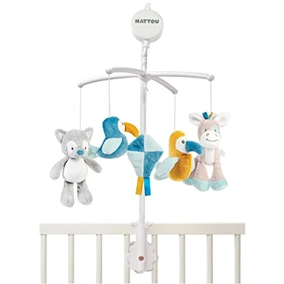 Image de Nattou Mobile avec Peluche Musicale Tim et Tiloo, Berceuse Douce &quot;La Le Lu&quot;, 37 x 31 9 cm, Bleu/Jaune/Gris 498319