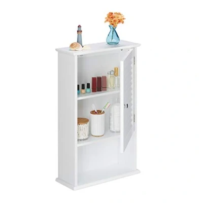 Image de relaxdays Armoire de Salle Bain, 3 Compartiments, Portes en lamelles, HlP 70 x 42 16,5 cm, Peu encombrante, Blanc, 1 élément