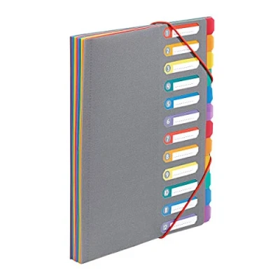 Image de Viquel Trieur document A4 avec 12 Compartiments Organisateur de bureau extensible Porte index Fermeture par élastique Rainbow Touch Gris