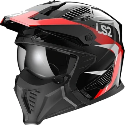 Image de LS2, Casque Moto Jet Modulable Drifter Triality Gloss Black Red, XS