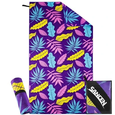 Image de Serviette de Plage XXL 90x180 cm, Grande en Microfibre à SéChage Rapide, Bain sans Sable, Couverture pour Femmes (Violet)