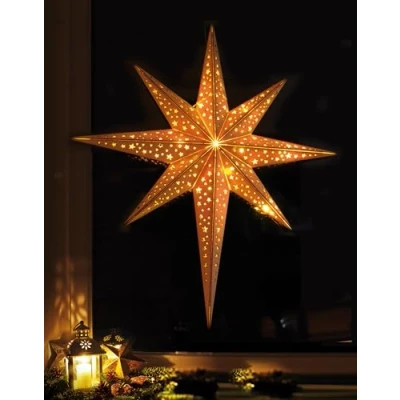 Image de Étoile LED en bois éclairée Avec 10 Sans fil télécommande 52 cm Différents motifs de fenêtre Décoration Noël l&#039;Avent (52 aspect étoile)