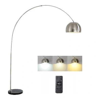 Image de ACMHNC Lampadaire à Arc LED Salon, sur Pied Dimmable avec Télécommande, E27 Lampe arquée Moderne Interrupteur au Pied, Tête Orientable, Réglable en Hauteur