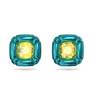Image de Swarovski Clous d&#039;oreilles Dulcis, paire de grandes boucles avec cristaux jaunes dans des montures bleu vif
