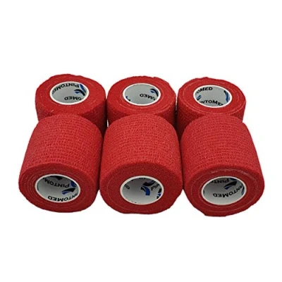 Image de PintoMed Bandage Cohésif 6 Rouge Rouleaux X 5 cm 4,5 m Autoadhésif, Sports Bande, Premiers Secours Adhésif, Vet Wrap