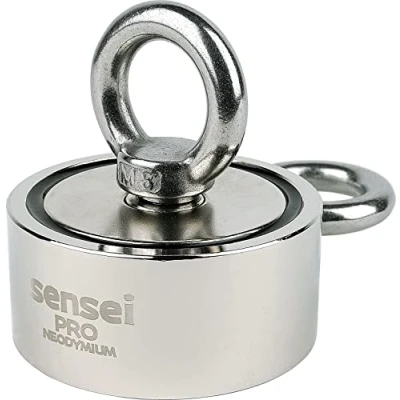 Image de SENSEI Aimant en Néodyme Double Face 150 kg N52 à Deux Anneaux Ø6 x H2,7 cm