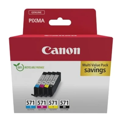 Image de Canon CLI 571 Lot de 4 Cartouches d&#039;encre Authentiques (Noir, Cyan, Magenta, Jaune) Carton Multipack