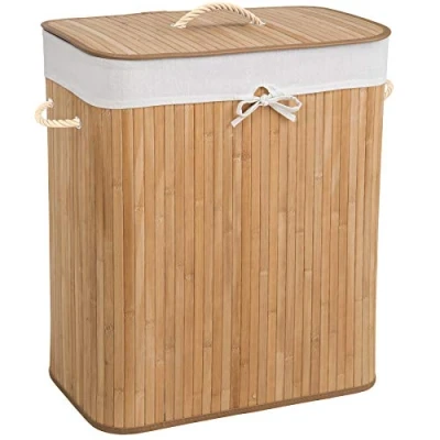 Image de TecTake Panier à Linge Robuste Corbeille en Bambou bac Pliable + Sac Amovible diverses modèles (100L Naturel no. 401834)