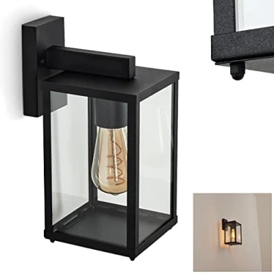 Image de Applique d&#039;extérieur Palanga, lampe en métal/verre noir/clair, murale vers le bas pour terrasse/cour/entrée, 1 x E27, avec un super effet de lumière, sans ampoules