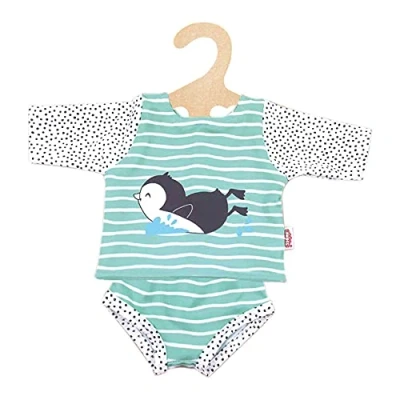 Image de Heless 2118 Tenue de Natation pour poupées au Design Pingouin à Pois 2 pièces avec Haut et Bas Taille 35 45 cm