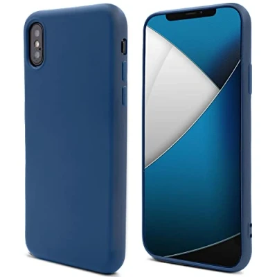 Image de Moozy Lifestyle. Coque conçue pour iPhone X et XS, bleu nuit en silicone liquide avec finition mate doublure microfibre douce. Neuf