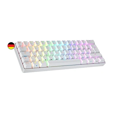 Image de Ranked S60 Supernova Clavier Mécanique DE Jeu 60% Hot Swap Gaming Keyboard 62 Touches Programmables RGB LED Mac, PC Windows QWERTZ ISO (Blanc, Gateron Optical Brown)