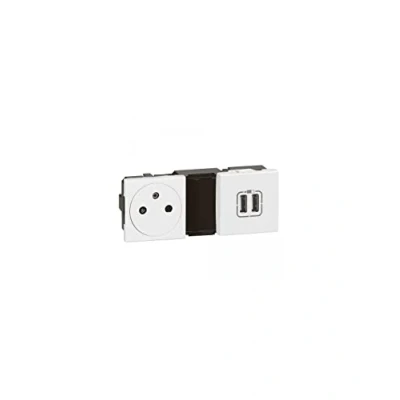 Image de Legrand 077595 Mosaic 2P+T, 15A Surface + Chargeur 2 USB, Type A, 2.4A, 12W, 2X2 Module, 230V ou 5V, Blanc