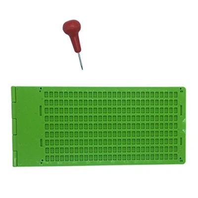Image de Braille Tablette à Cuvettes 9 Lignes x 28 Caractères avec 2 Poinçon (Vert)