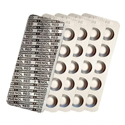 Image de harren24 Pastilles de test photomètre Chlore DPD1, DPD3, Oxygène actif DPD4, valeur du pH Phenol Red, Alkalinity M, CYA Test, Testeur d&#039;eau piscine 50x 100x 250x 500x (Phenol Red / 50x)