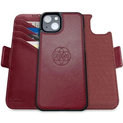 Image de dreem Fibonacci Compatible avec iPhone 15 Plus funda cartera / 2 en 1 étui Antichoc et Folio Amovible Cuir végétal, MagSafe, Protection RFID [Bourgogne]
