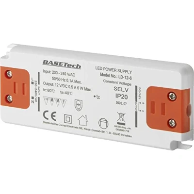 Image de Basetech LD 12 6 Transformateur pour LED à Tension constante W 0.5 A homologué Les Meubles, surtention, Montage