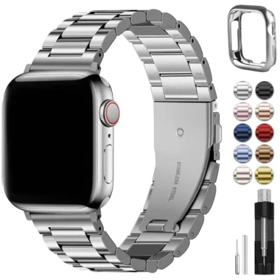 Image de Fullmosa Compatible avec Bracelet Apple Watch 38mm/40mm/41mm en Acier INOX pour Se 2 Series 9/8/7/6/5/4/3/2/1(Argenté,38mm/40mm/41mm)