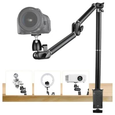 Image de TARION caméra Bras articulé Support Pince de Table trépied réglable avec Adaptateur à vis 3/8&quot; 1/4&quot; (L)