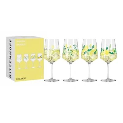 Image de RITZENHOFF 6041004 Lot de verres à apéritif 500 ml Série Sommertau pour spritz ou Schorle Motif citron Fabriqué en Allemagne Vert, jaune, violet