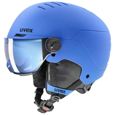 Image de uvex Rocket Jr Visor Casque de Ski pour Enfants avec Visière Réglage la Taille Individuel Blue Matt 51 55 cm