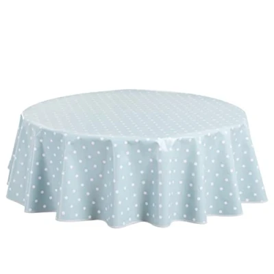 Image de Home Direct Nappe Toile cirée PVC Ronde 140 cm Petit Pois Oeuf de Canard, Bleu Vert