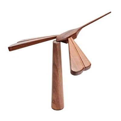 Image de Gingko Design Lampe de bureau à LED avec 4 modes d&#039;éclairage température couleur, batterie rechargeable longue durée, chargement USB, éclairage sculpturel, bois certifié FSC (noyer), (G023)