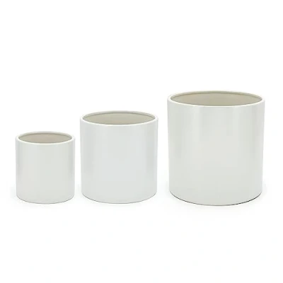 Image de Amazon Basics Lot de 3 pots en céramique ronde différentes tailles, 15.2 cm, 20.3 cm et 25.4 aspect lisse, blanc