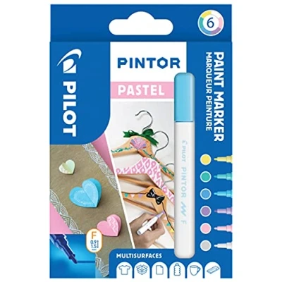 Image de PILOT Pochette de 6 Pintor Marqueurs Peinture Multi Supports à Base d’Eau, Séchage Rapide Textile, Verre, Bois, Pierre, DIY Couleurs Assorties Pastel Pointe Fine