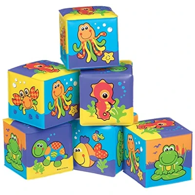Image de Playgro Cubes Souples pour le Bain, 6 Pièces, Avec des Animaux Multicolores, À partir de Mois, Dimensions : 7 x 7cm, Multicolore, 40093