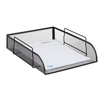 Image de Relaxdays Corbeille à courrier, Lot de 5, Maille, bac Documents empilable, en métal, trieur Bureau, A4, 26 x 33,5 cm, Noir