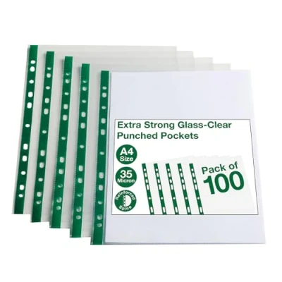 Image de SUMMIT Lot de 100 pochettes perforées transparentes A4 en plastique