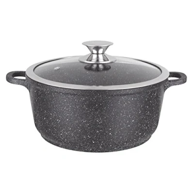 Image de Kamberg Marmite Faitout 36 cm Fonte d&#039;Aluminium Revêtement Type Pierre Couvercle en Verre Tous Feux dont Induction Sans PFOA 0008035