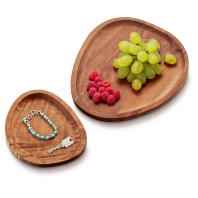 Image de com four® Ensemble de 2 Plateaux en Bois d&#039;acacia Planches décoratives Forme Organique Service Plateau Tailles Assiettes (2 pièces Libre)